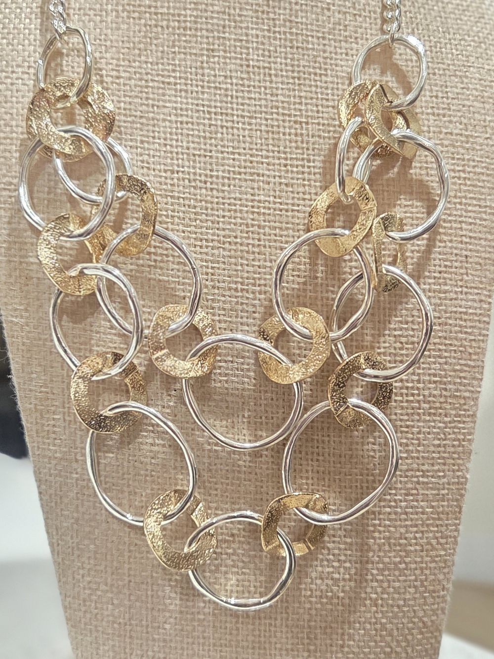 Two-Tone Gold & Silver Link Statement Necklace - Women Jewelry
